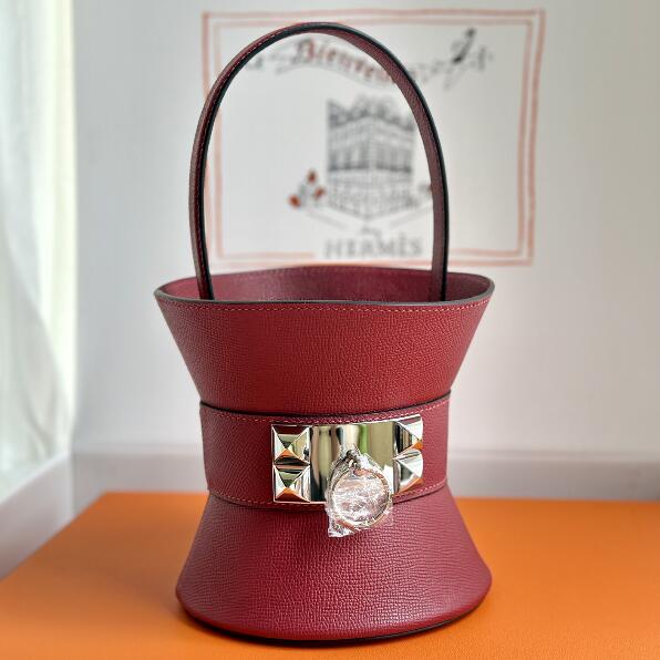 【エルメス HERMES】ミニ メドール ハンドバッグ  ブルゴーニュ シルバー金具 W刻印（100％手縫い）